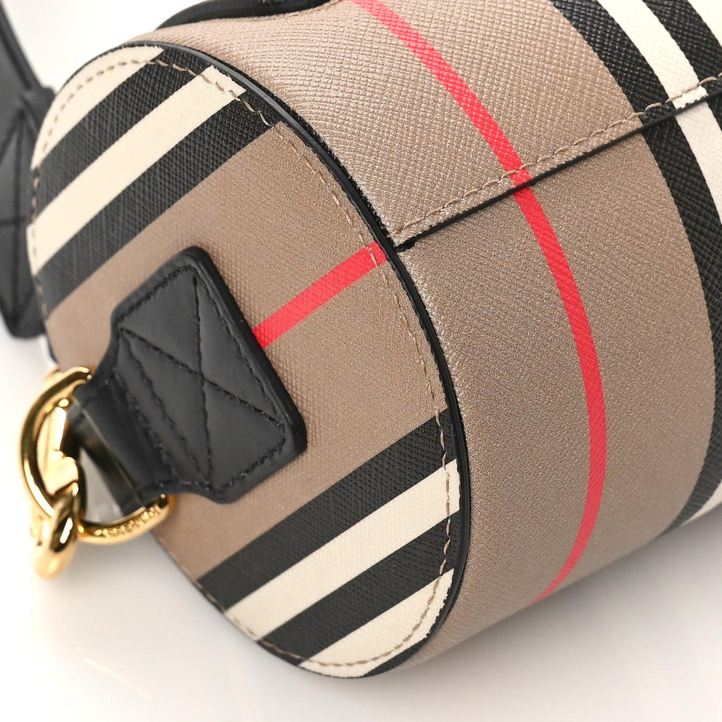 E-Canvas Calfskin Stripe Icon Barrel Bag Archive Beige