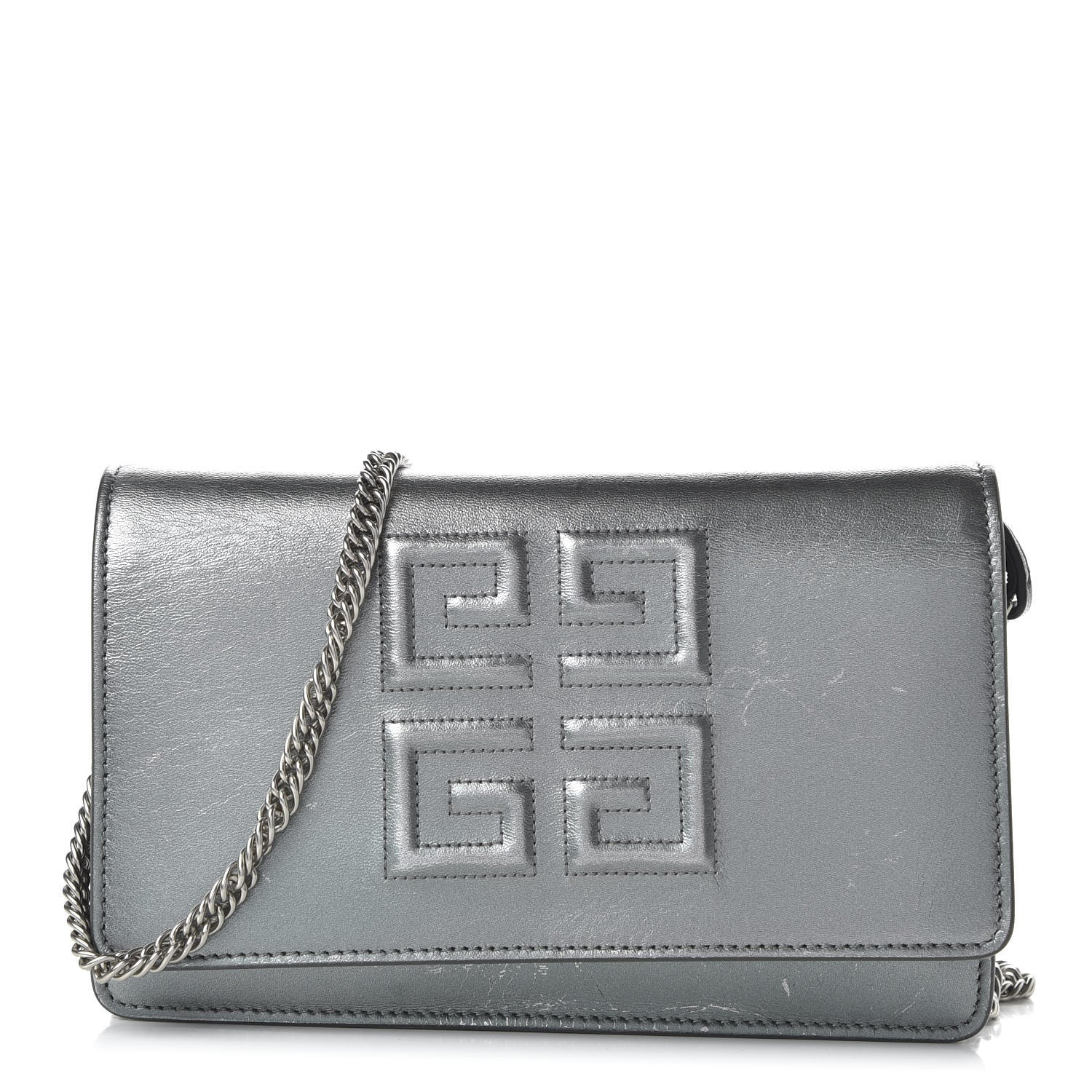 Givenchy Metallic Lambskin Emblem Chain Wallet Silver 1 of 10