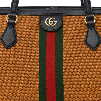 Gucci Straw Lux Calfskin Web Medium Ophidia Shopping Tote Dark Natural Blue 8 of 10
