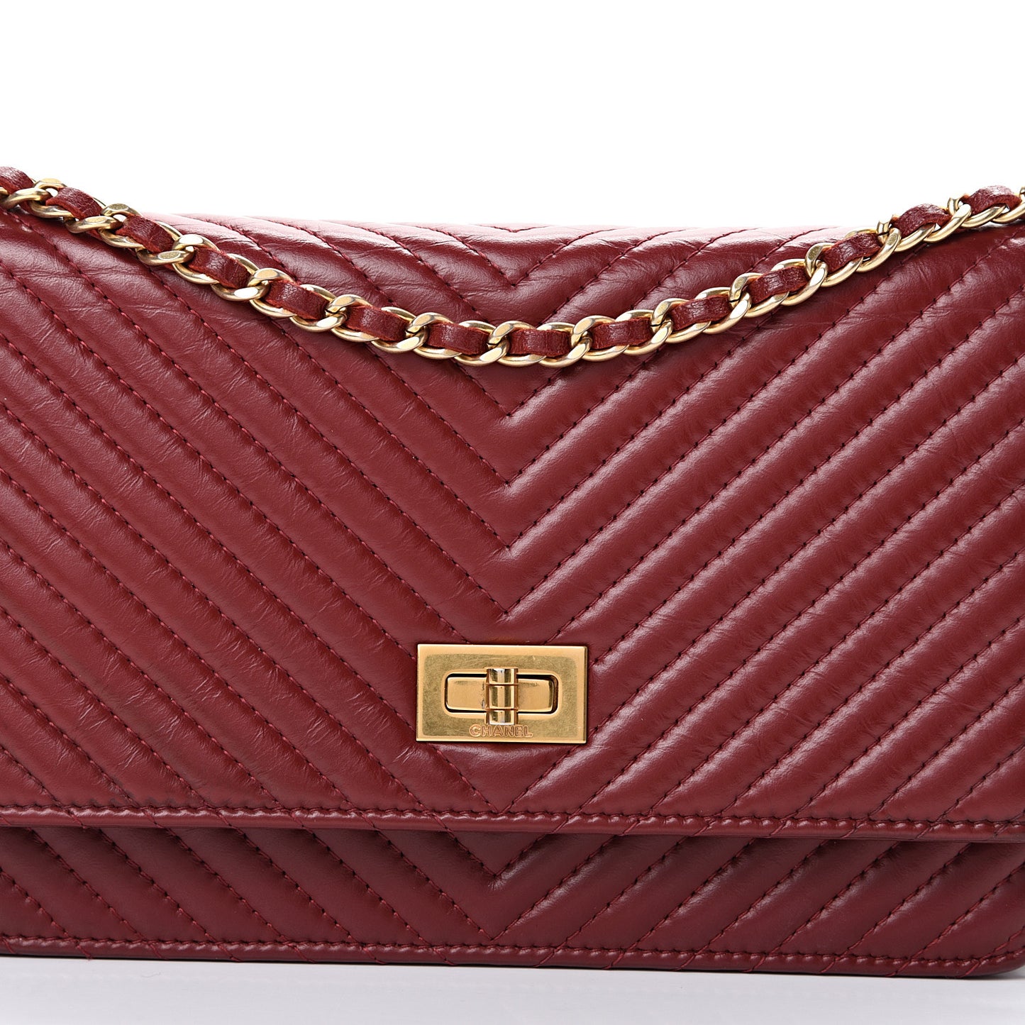Aged Calfskin Chevron Quilted Reissue Wallet On Chain WOC Red