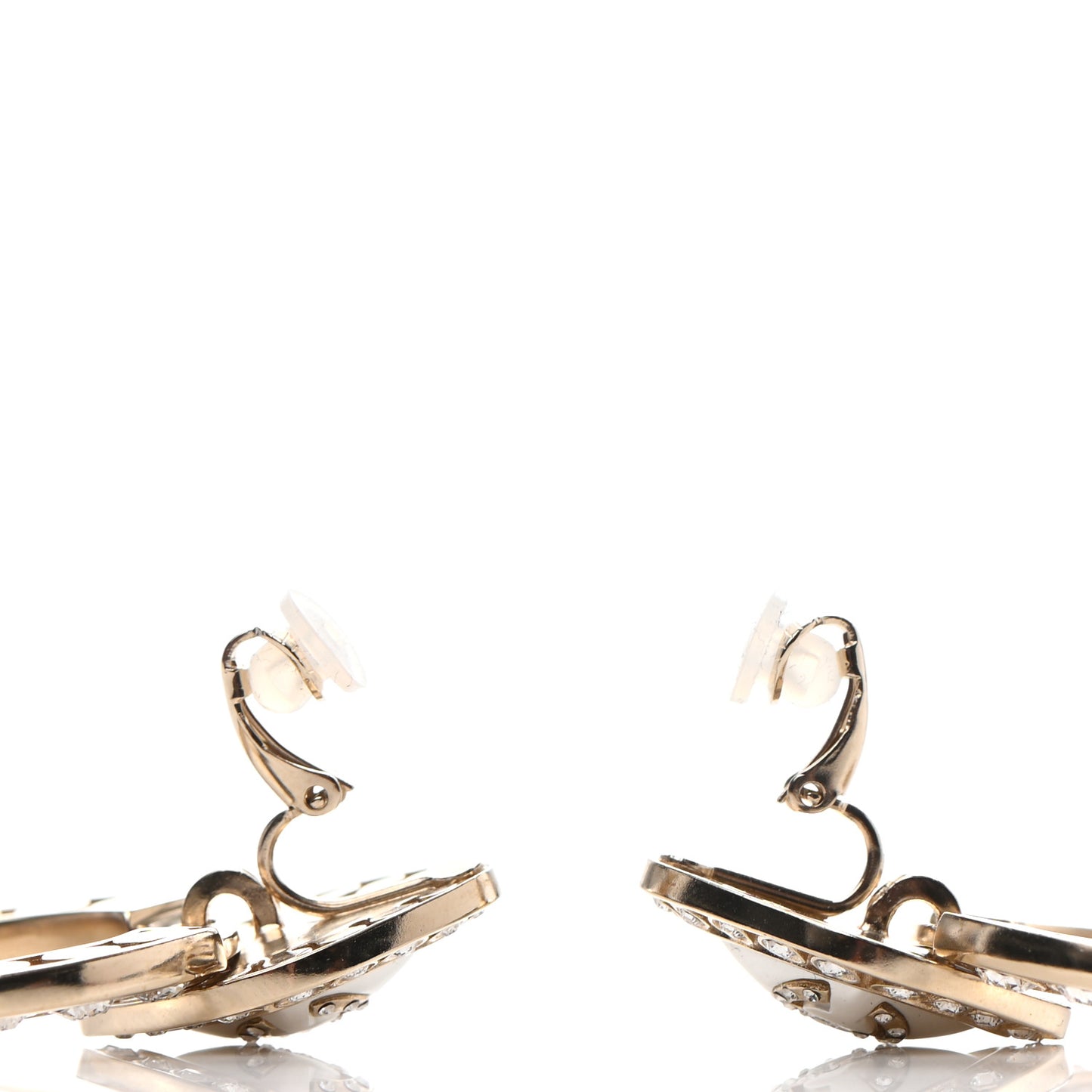 Crystal Pearl CC Round Clip On Earrings Gold