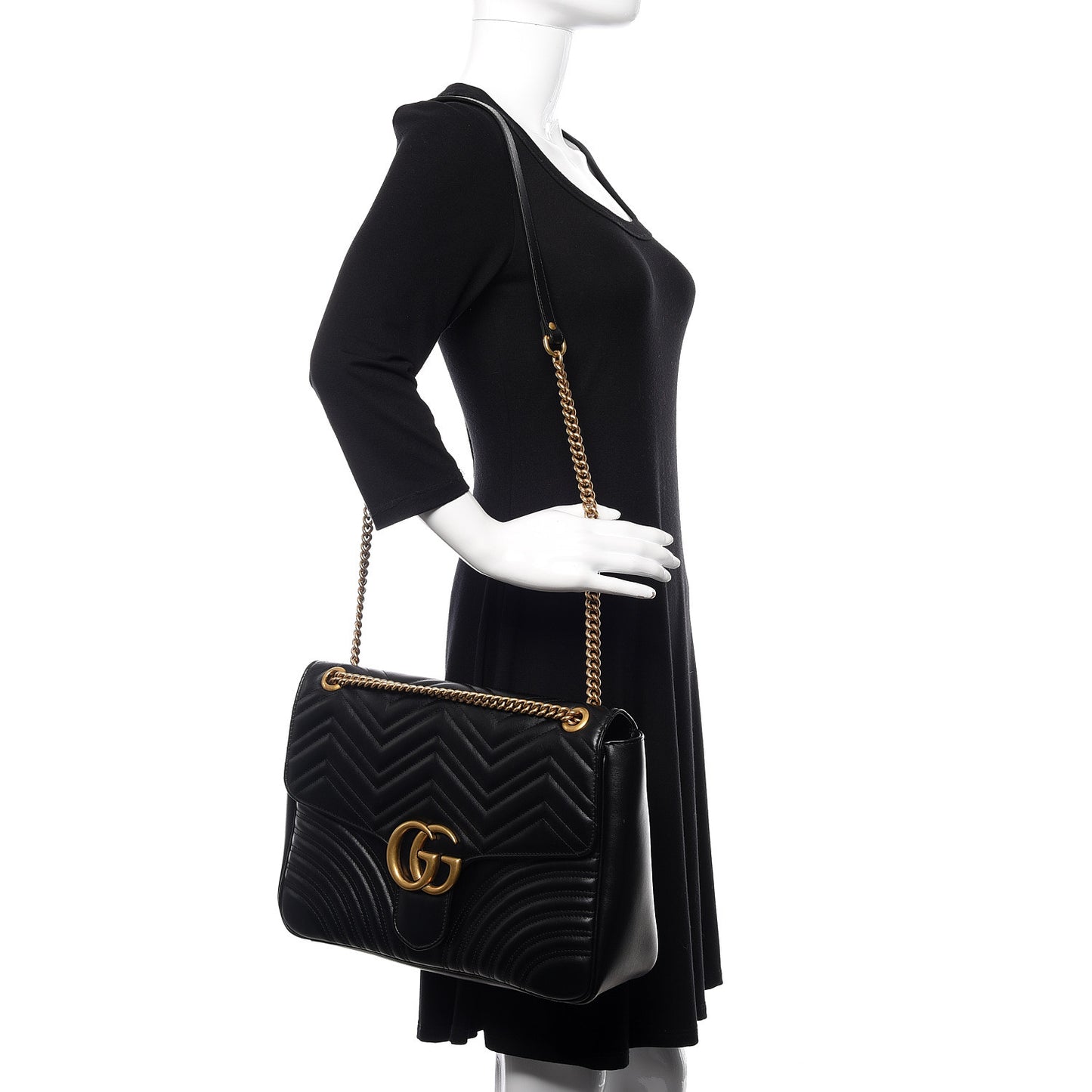 Calfskin Matelasse Large GG Marmont Shoulder Bag Black