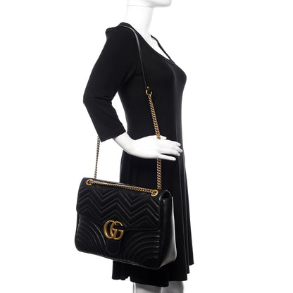 Gucci Calfskin Matelasse Large GG Marmont Shoulder Bag Black 2 of 10