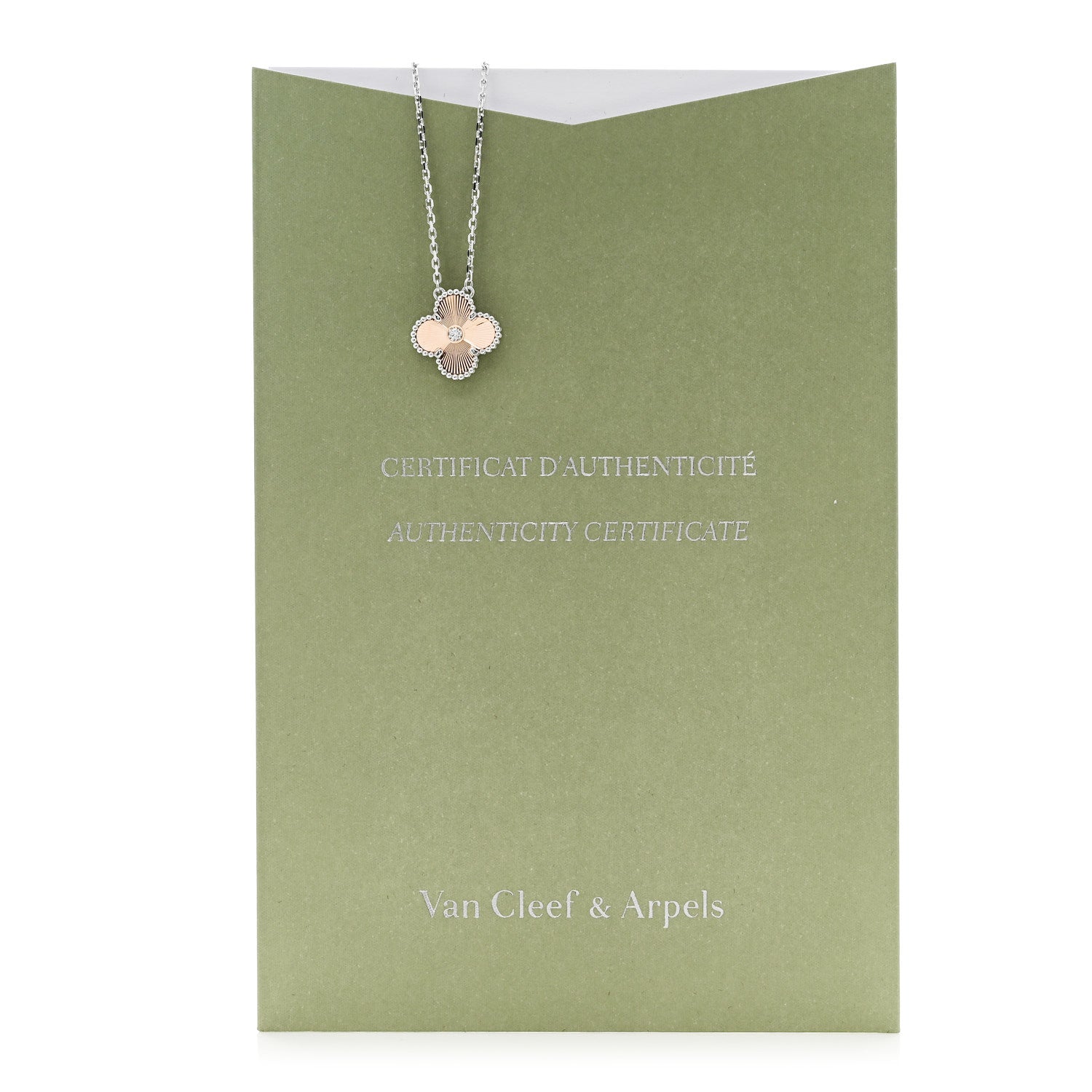 Van Cleef & Arpels 18K White Rose Gold Diamond Guilloche Vintage Alhambra Pendant Necklace 6 of 6