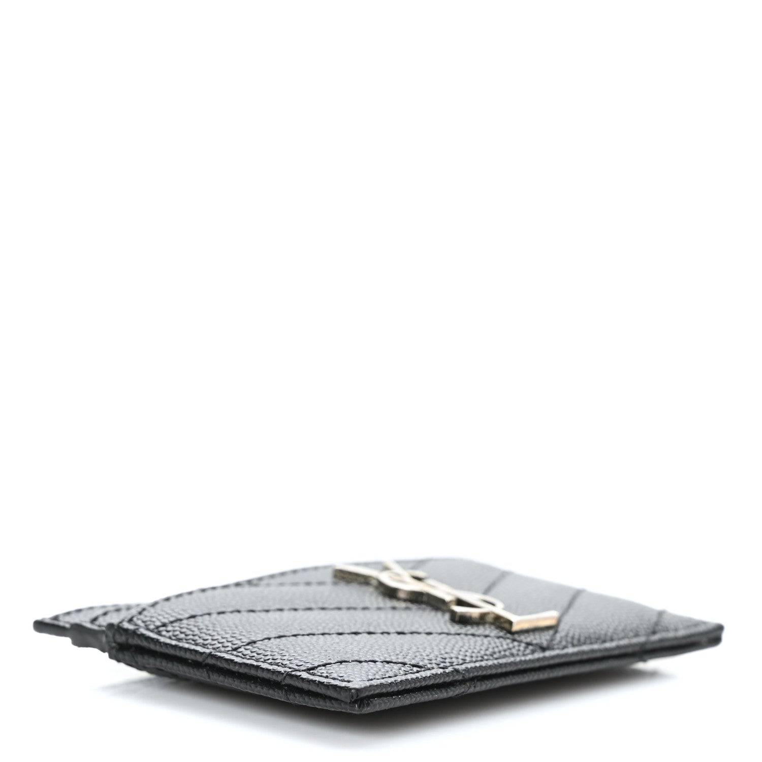 Saint Laurent Grain De Poudre Matelasse Chevron Monogram Credit Card Case Black 4 of 9