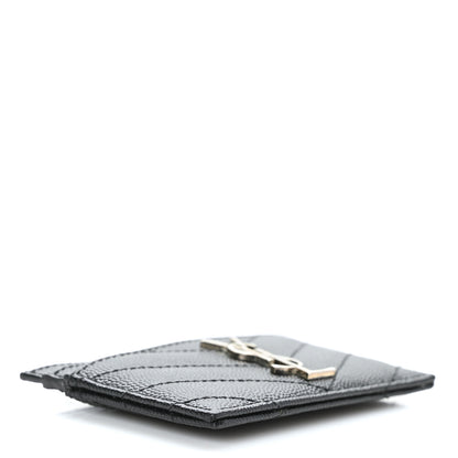 Saint Laurent Grain De Poudre Matelasse Chevron Monogram Credit Card Case Black 4 of 9