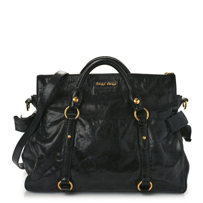 Miu Miu Vitello Lux Bow Tote Black 1 of 8