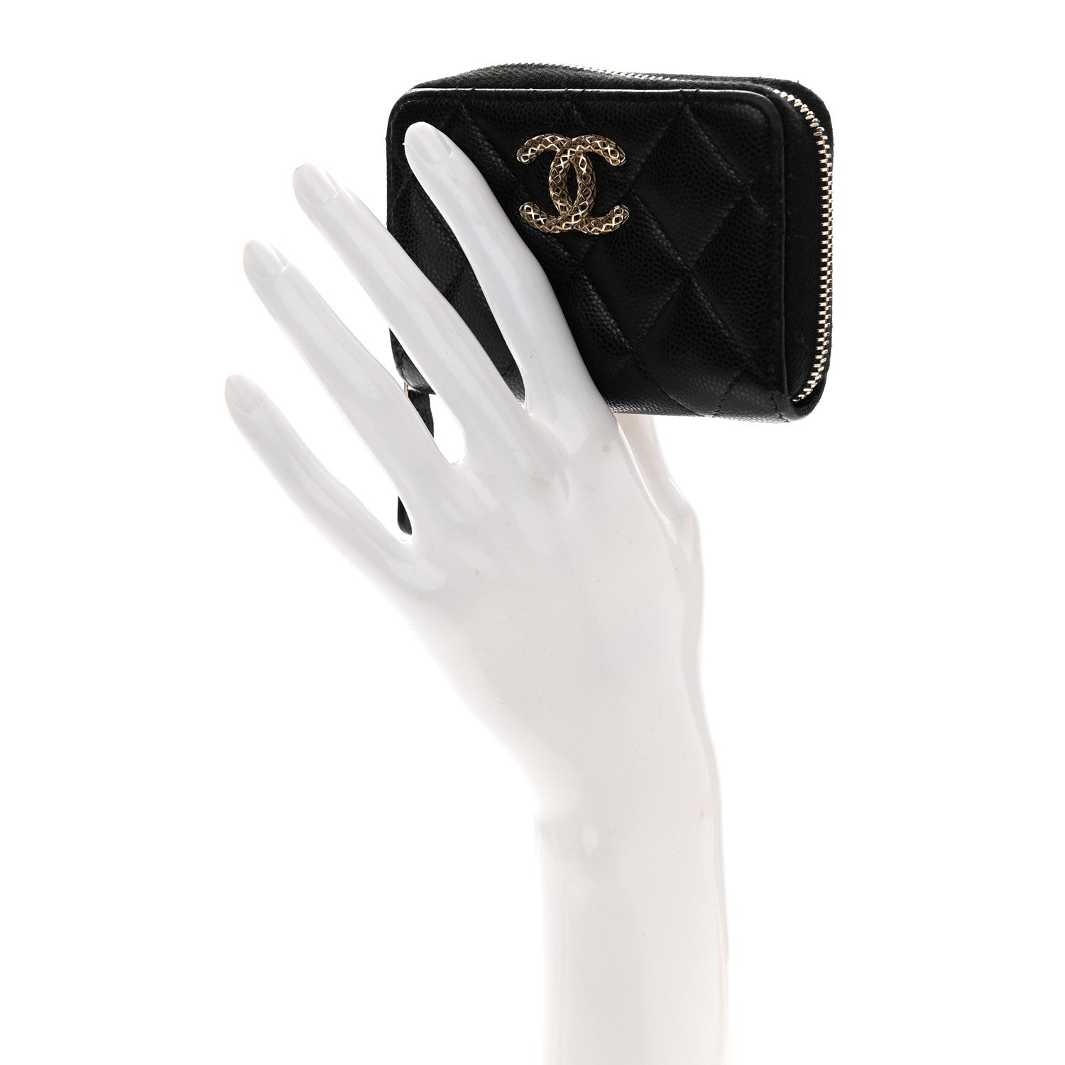 Chanel Caviar Quilted Textured CC Zip Around Coin Purse Black 2 of 7