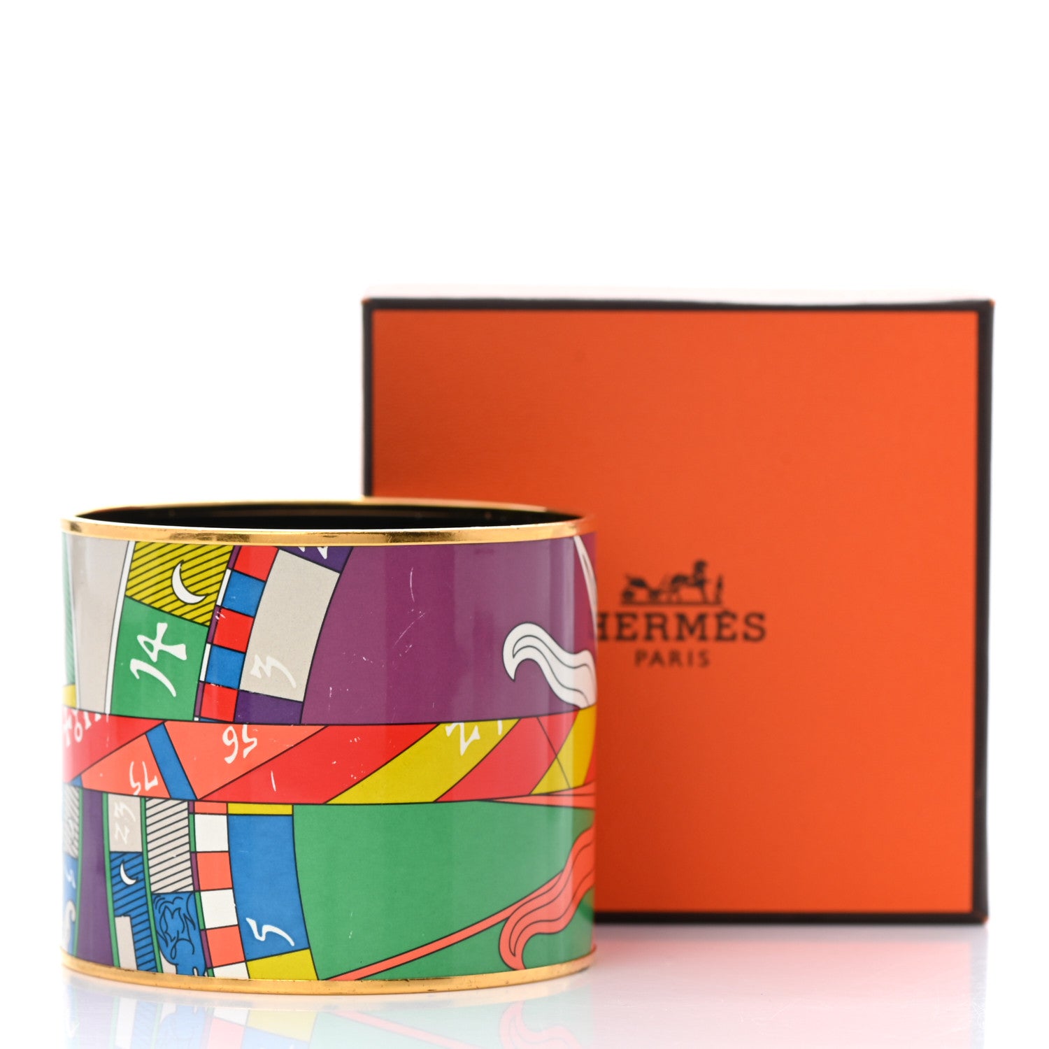 Hermes Enamel Printed Mega Wide Astrologie Bracelet 65 Vert Fluo Rose Indien Cobalt 9 of 9