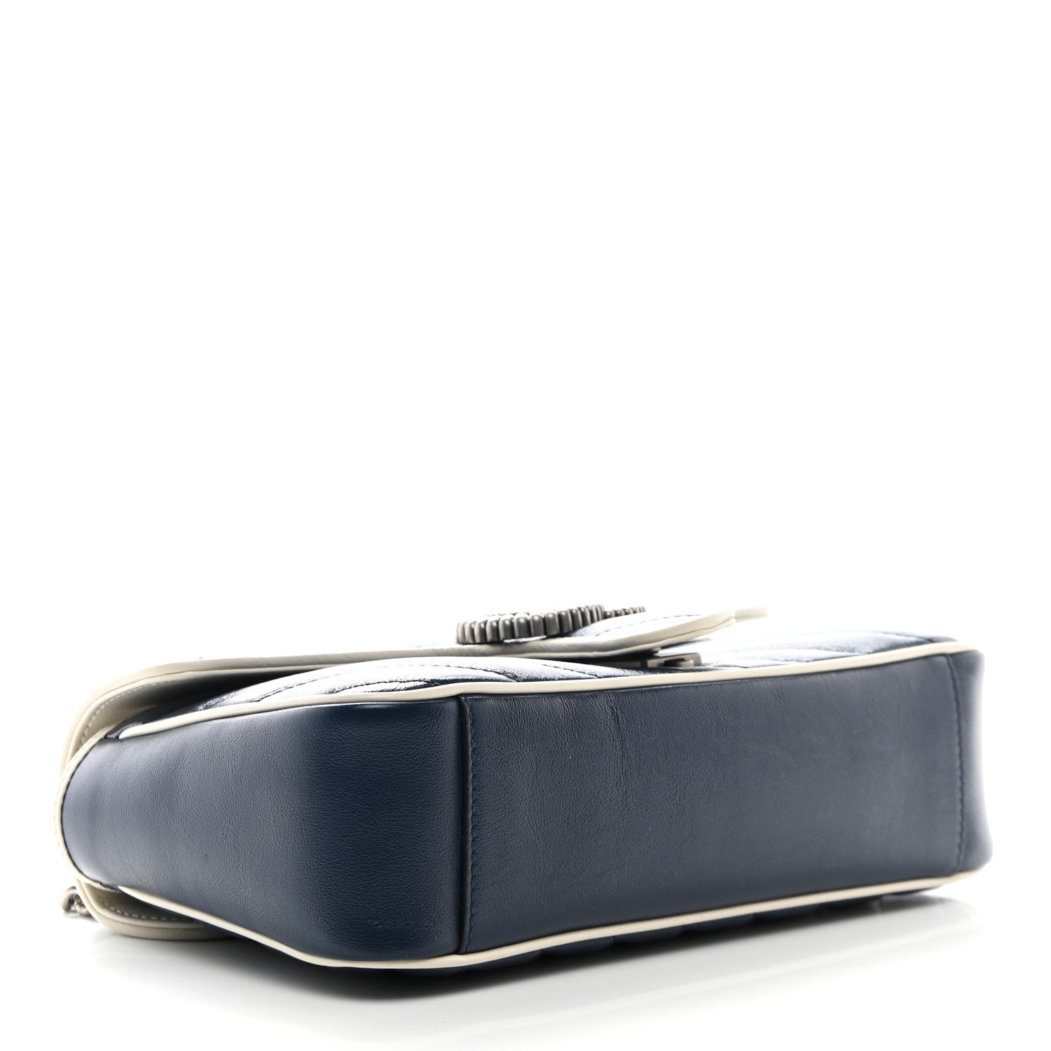 Gucci Vintage Effect Calfskin Matelasse Diagonal Small Torchon GG Marmont Shoulder Bag Blue Agata Mystic White 4 of 10