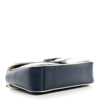 Gucci Vintage Effect Calfskin Matelasse Diagonal Small Torchon GG Marmont Shoulder Bag Blue Agata Mystic White 4 of 10