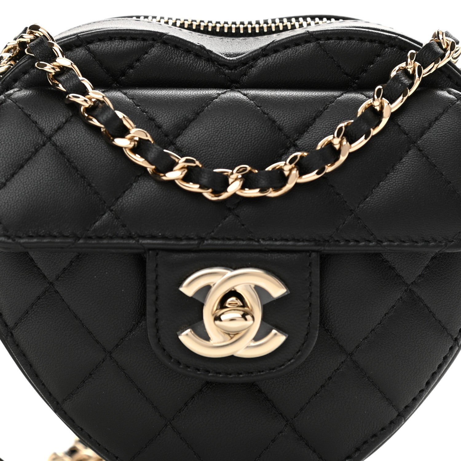 Chanel Lambskin Quilted CC In Love Heart Clutch With Chain Black 8 of 11