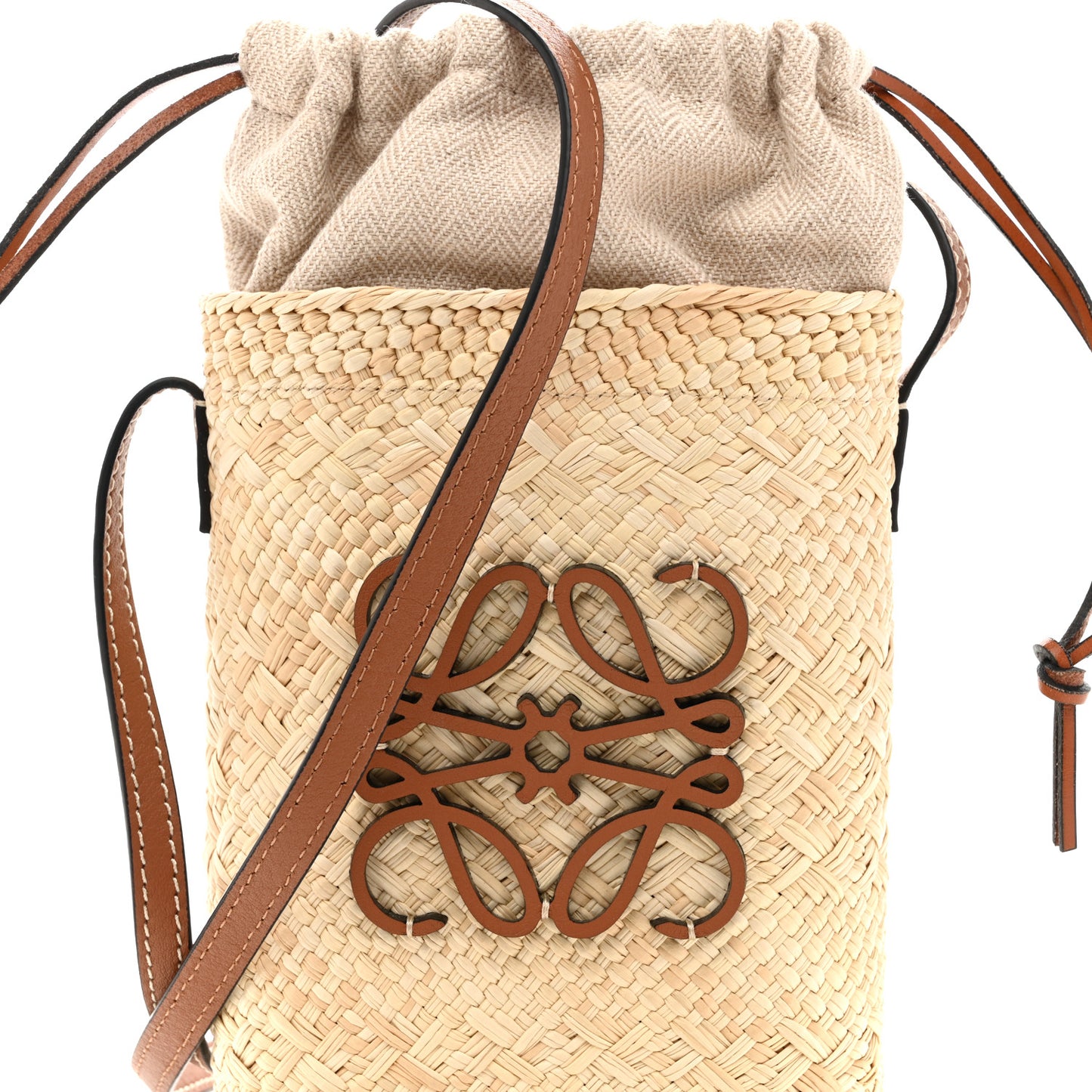 Calfskin Raffia Paulas Ibiza Square Bucket Bag Natural Tan