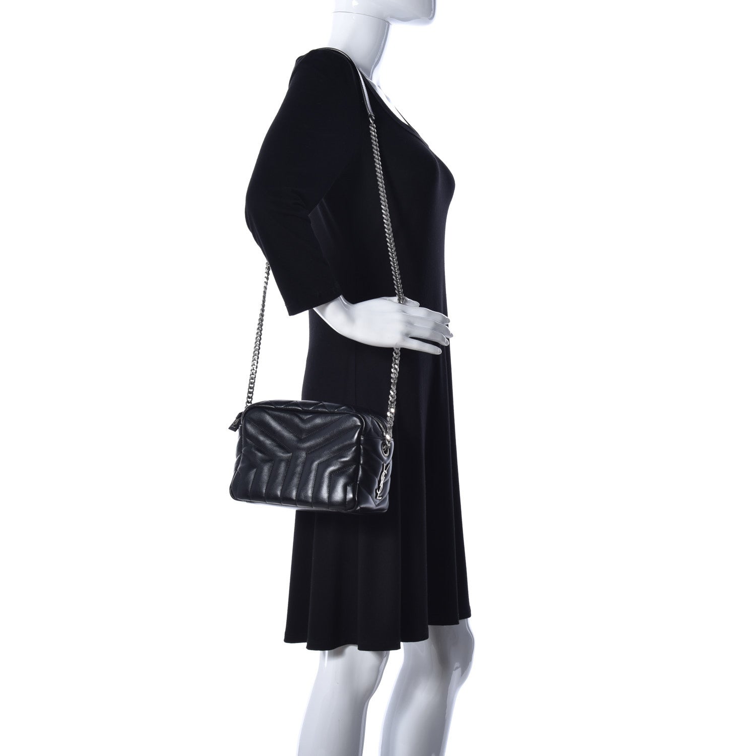 Saint Laurent Calfskin Y Quilted Monogram Small Loulou Bowling Bag Black 2 of 12