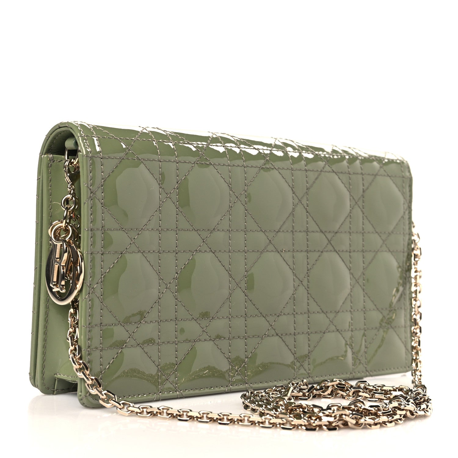 Christian Dior Patent Cannage Lady Dior Chain Wallet Dusty Jade 4 of 10