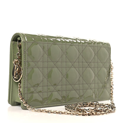 Christian Dior Patent Cannage Lady Dior Chain Wallet Dusty Jade 4 of 10