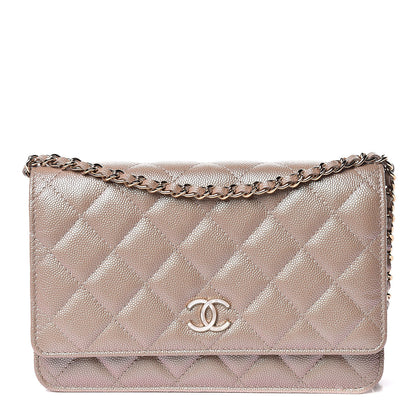 Chanel Iridescent Caviar Quilted Wallet On Chain WOC Beige 1 of 12