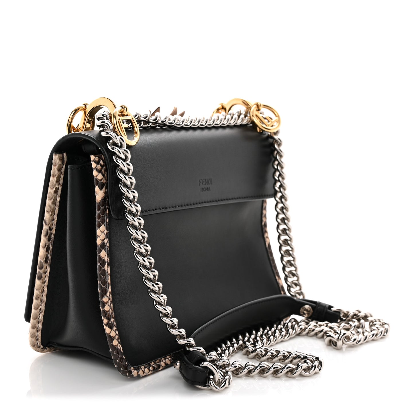 Vitello Century Snakeskin F is Fendi Flower Burst FF Small Kan I Shoulder Bag Black Beige