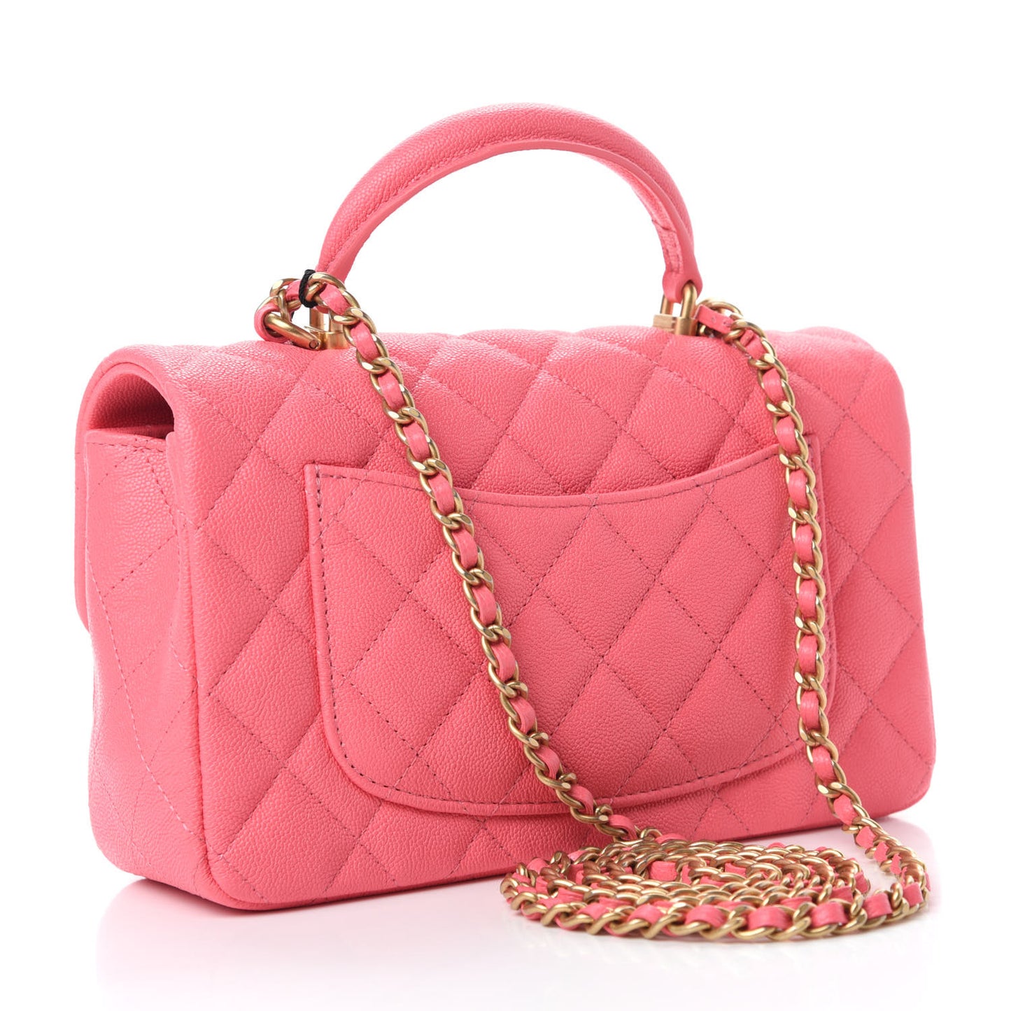 Caviar Quilted Mini Top Handle Rectangular Flap Pink