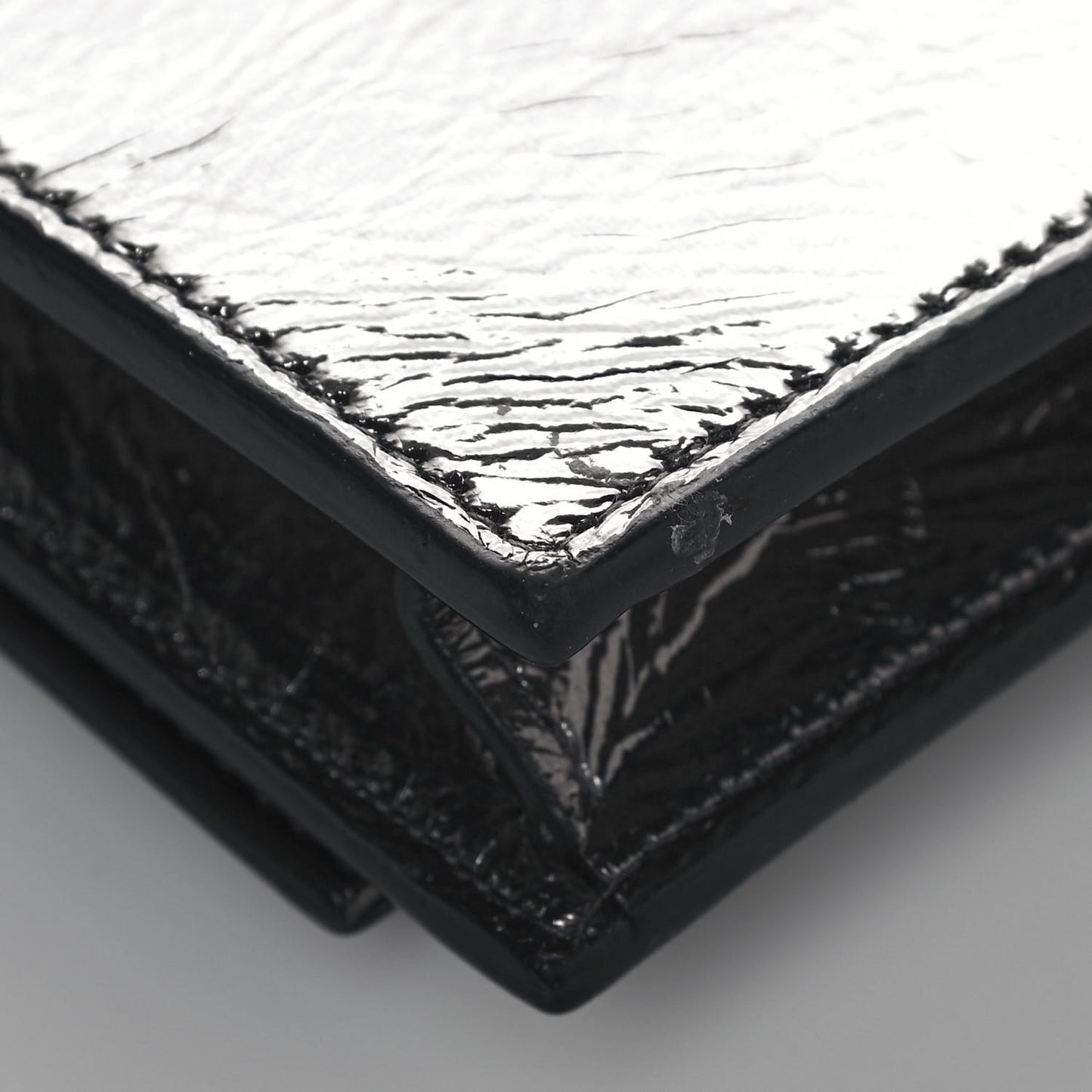 Metallic Crackled Calfskin Kate Monogram Tassel Chain Wallet Argento