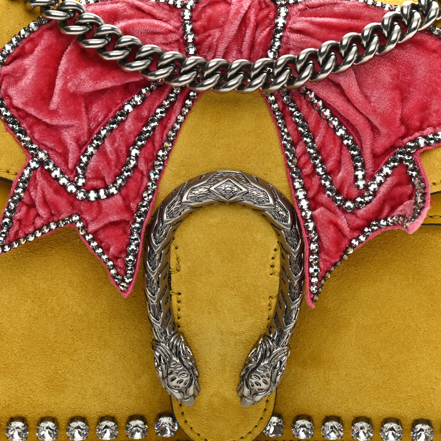 Gucci Suede Crystal Bow Embroidered Small Dionysus Shoulder Bag Yellow 9 of 10