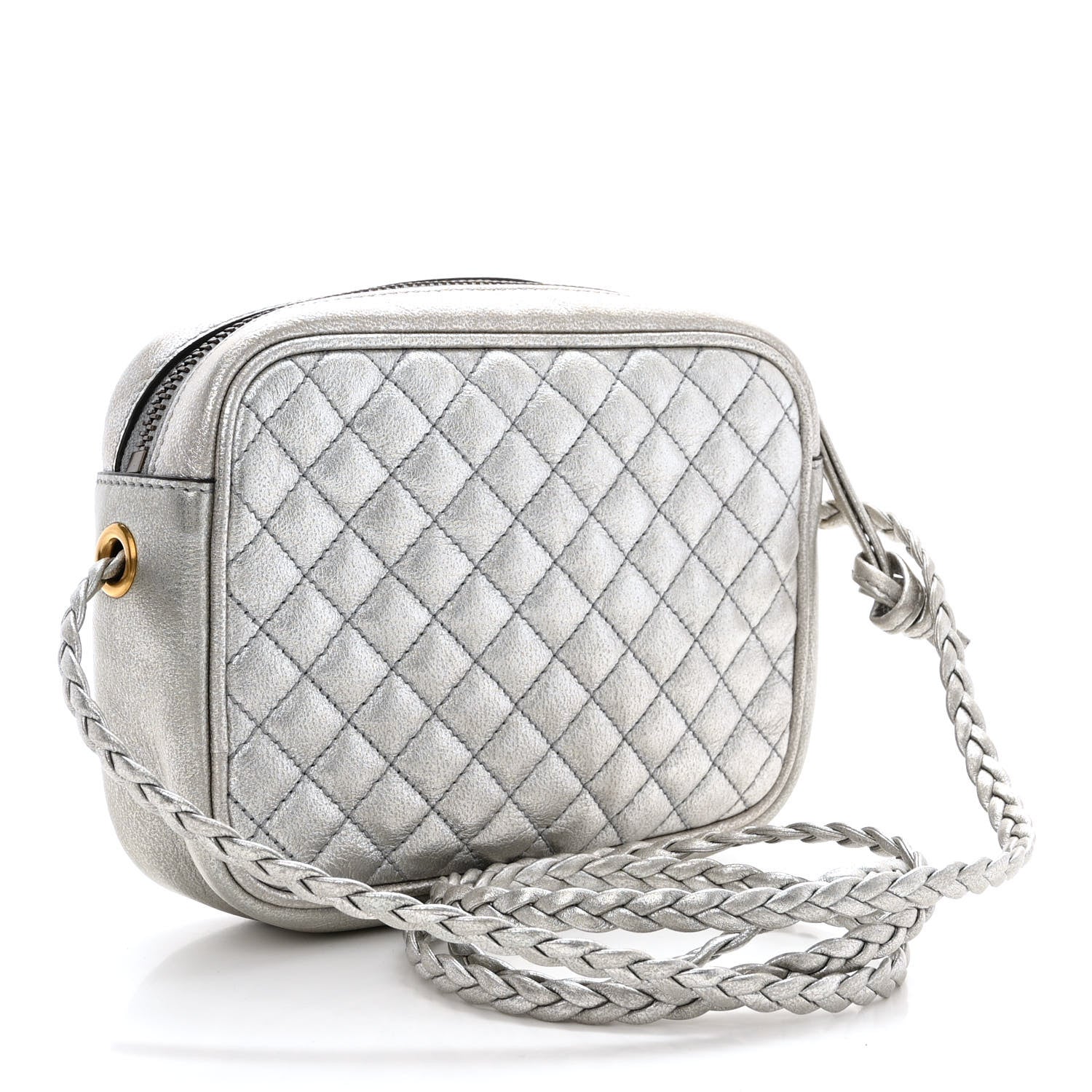 Gucci Laminated Nappa Web Trapuntata Mini GG Shoulder Bag Argento 2 of 9