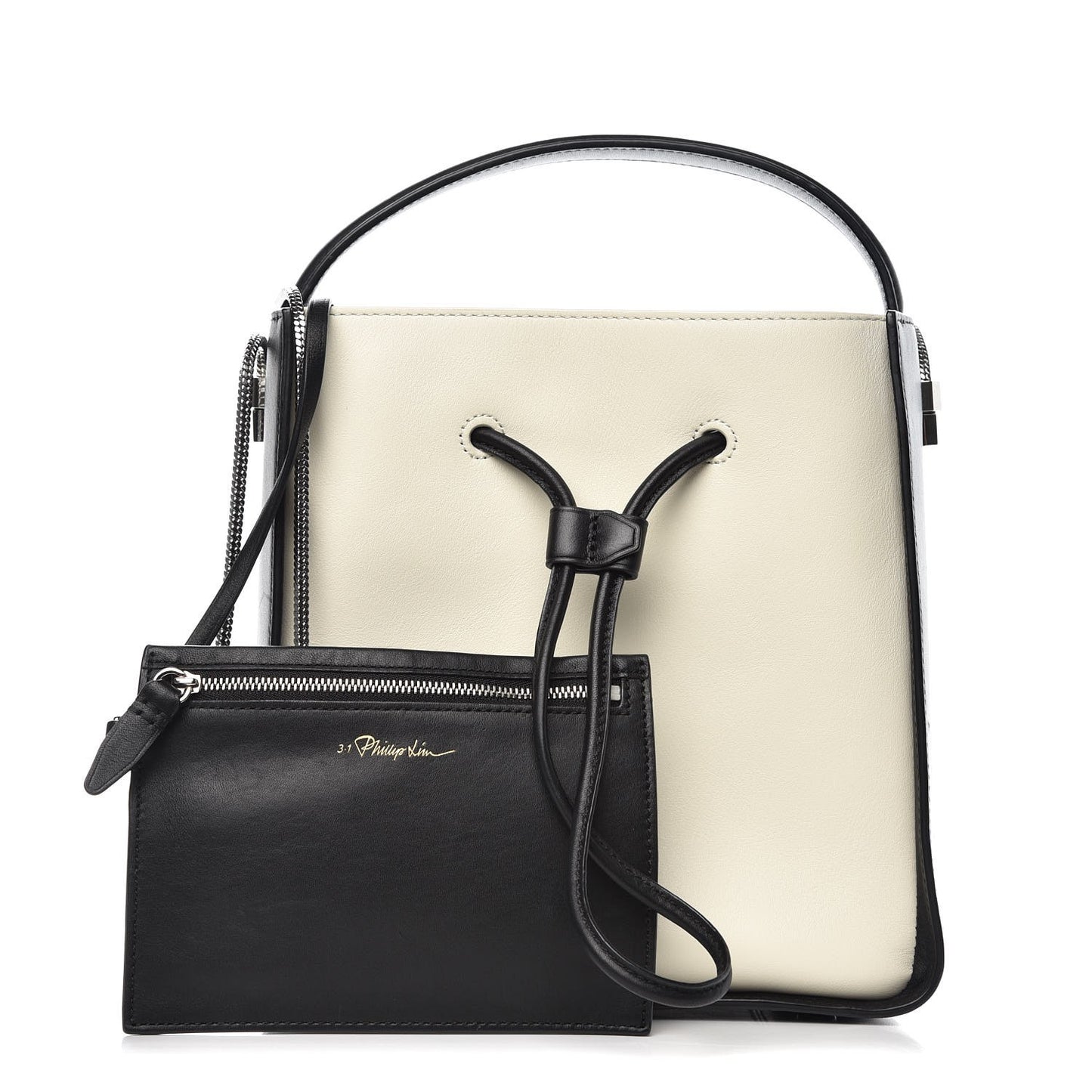 3.1 Smooth Calfskin Bi-Color Small Soleil Bucket Bag Off White Black