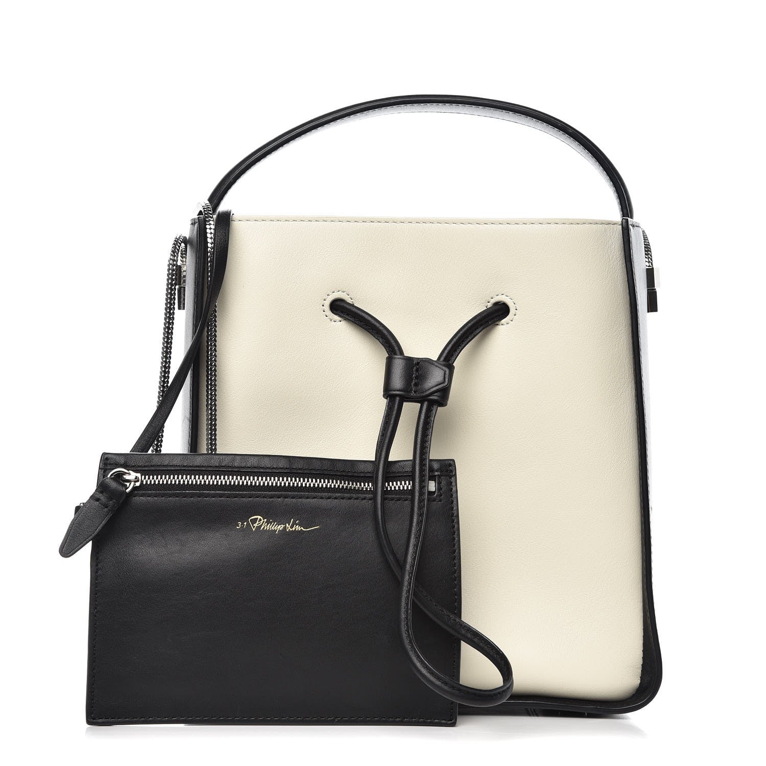 3.1 Phillip Lim 3.1 Smooth Calfskin Bi-Color Small Soleil Bucket Bag Off White Black 4 of 10