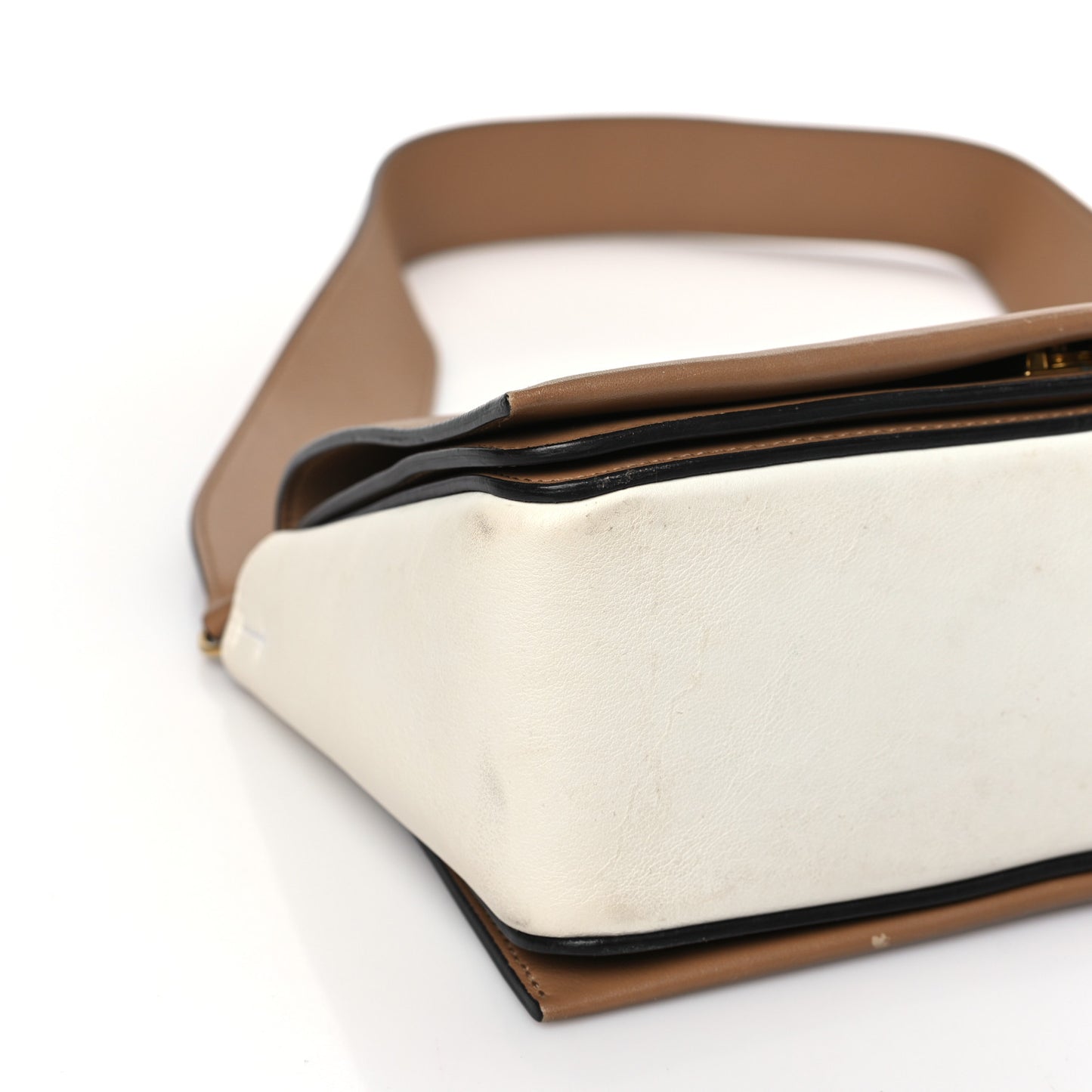 Shiny Smooth Calfskin Medium Frame Shoulder Bag Tan Optic White