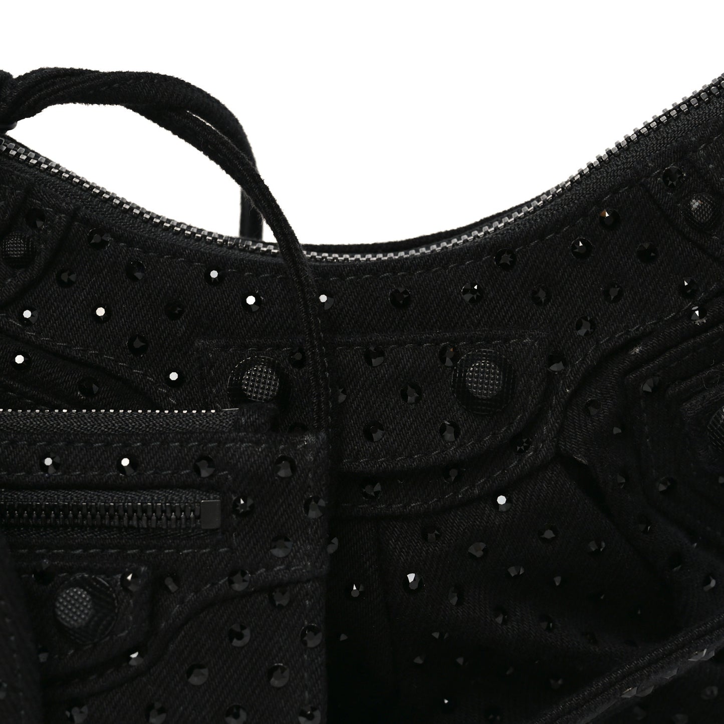 Denim Embellished Le Cagole Shoulder Bag XS Black