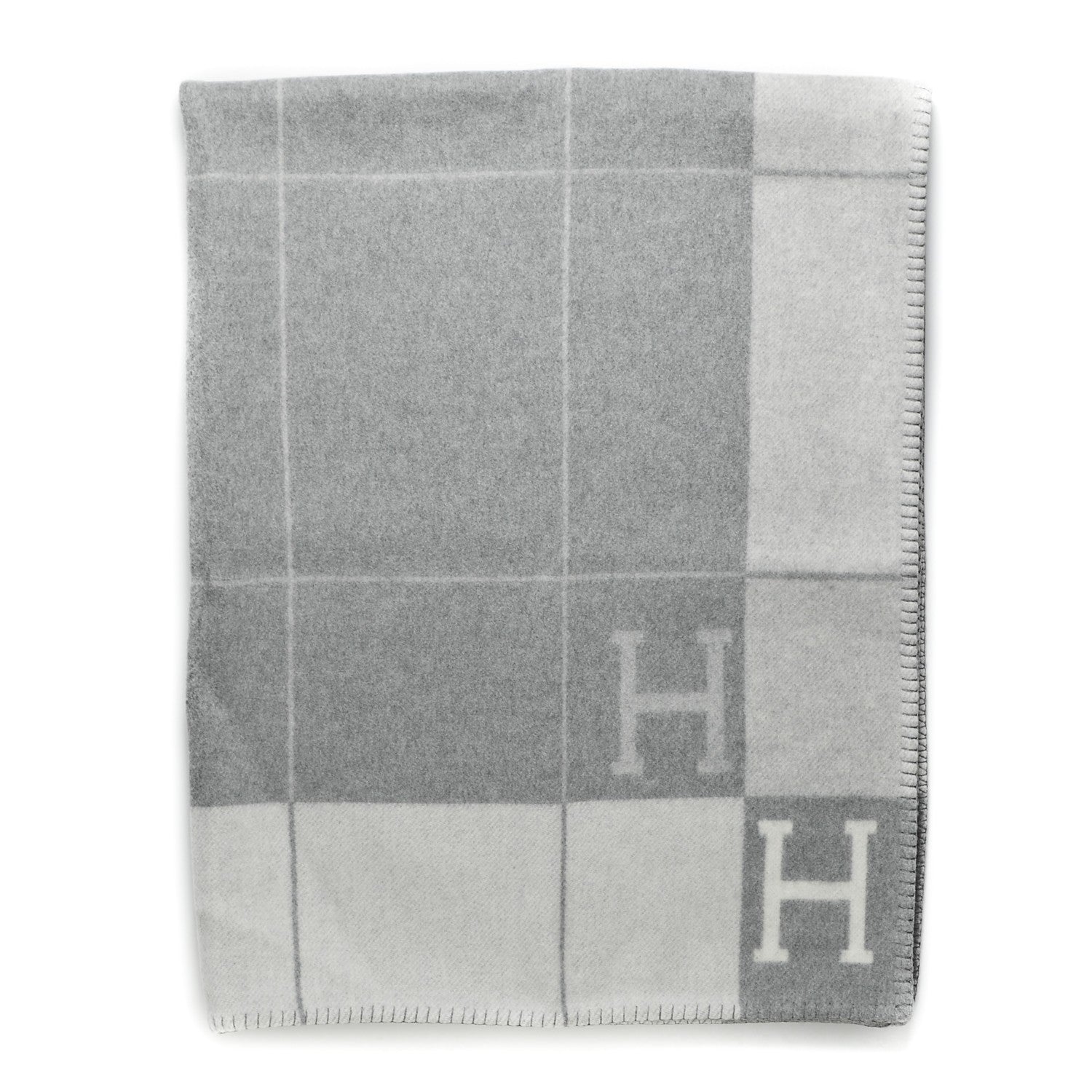 Hermes Wool Cashmere Avalon III Blanket Ecru Gris Clair 1 of 2