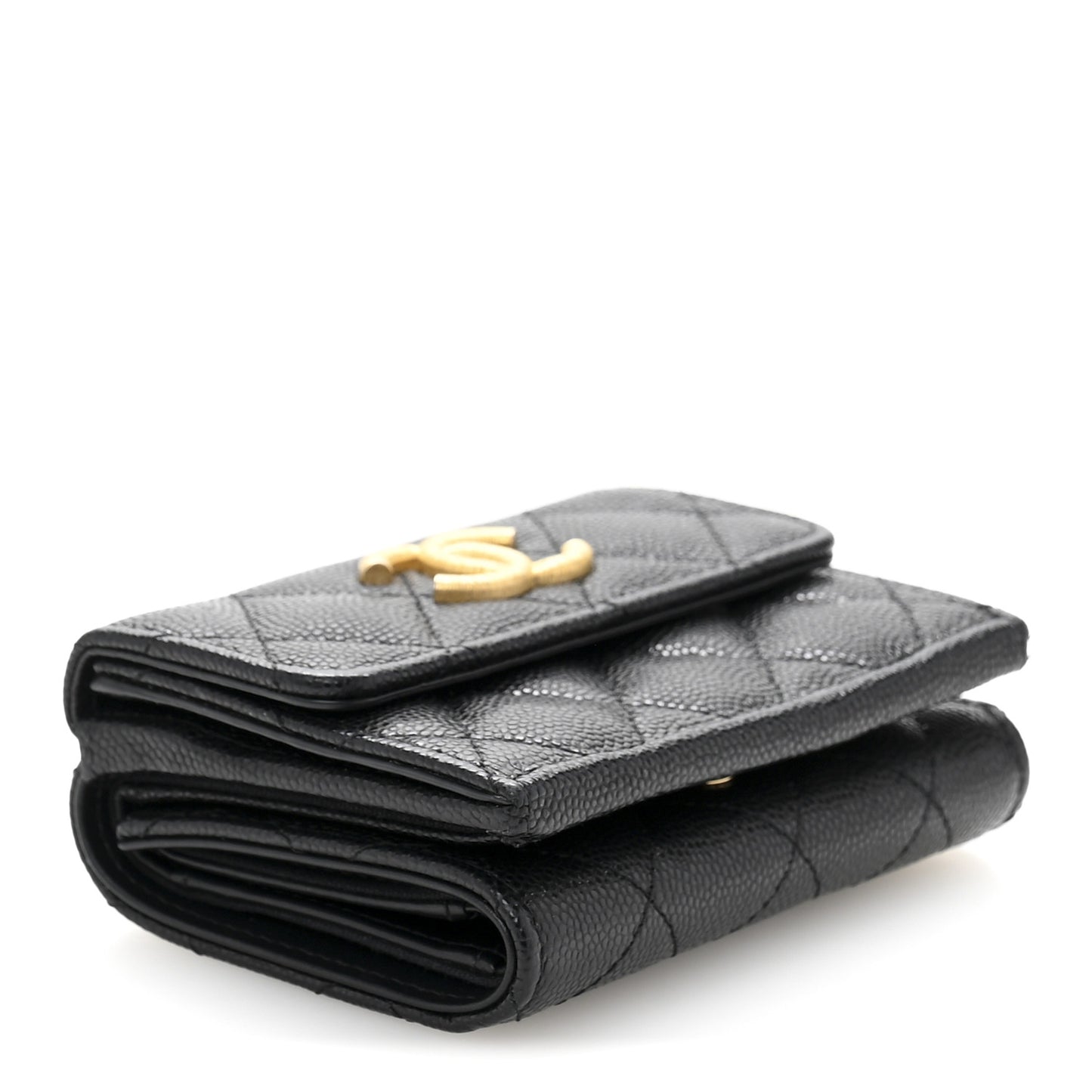 Caviar Quilted Small Textured CC Flap Wallet Black