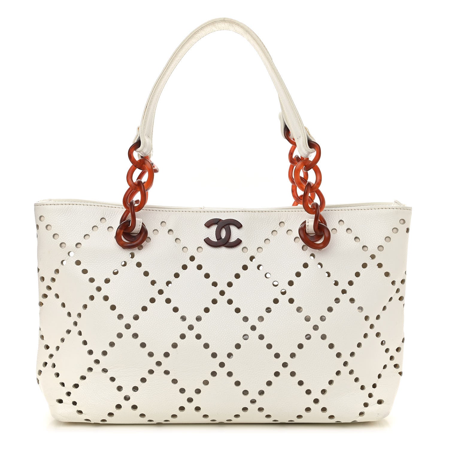 Chanel Caviar Perforated Bekko Chain Tote White 1 of 15