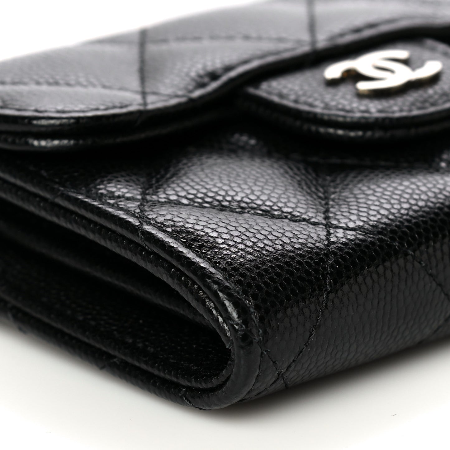 Caviar Quilted Flap Card Holder Chain Wristlet Black