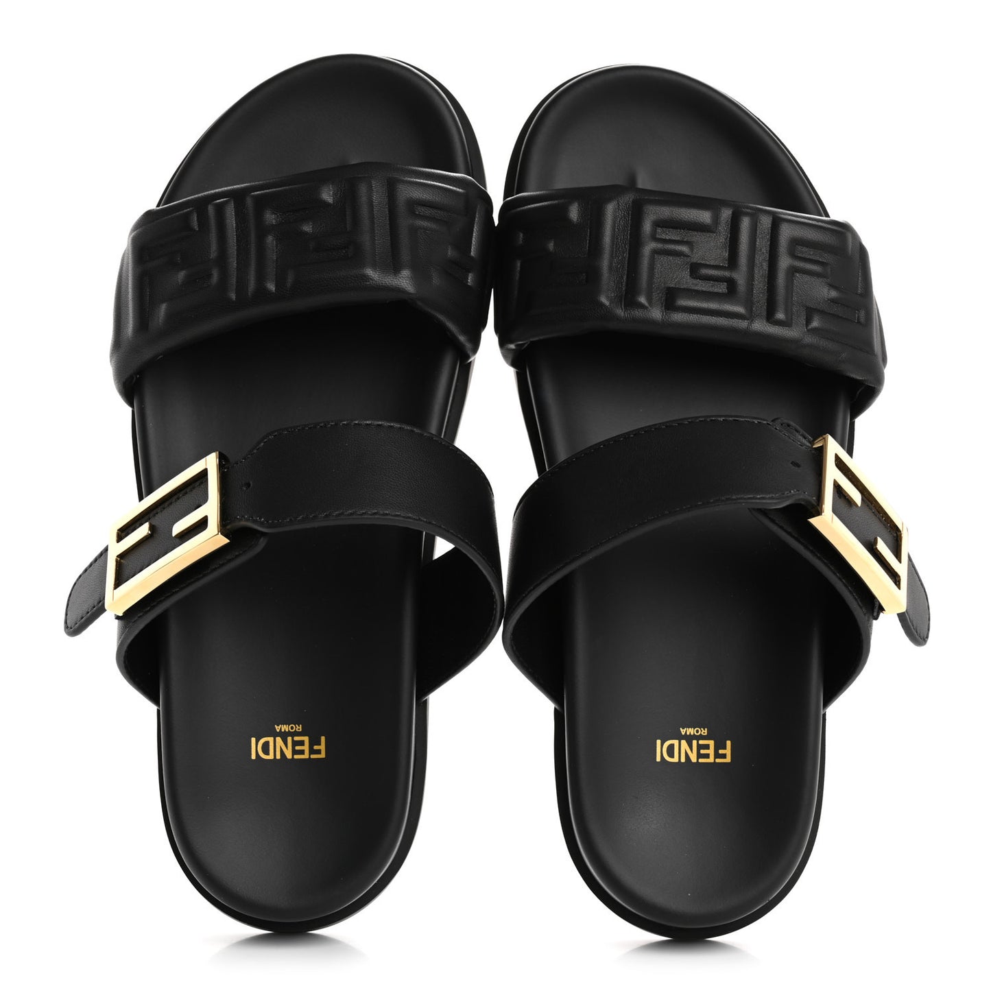 Nappa Embossed FF Fendi Feel Sandals 37 Black