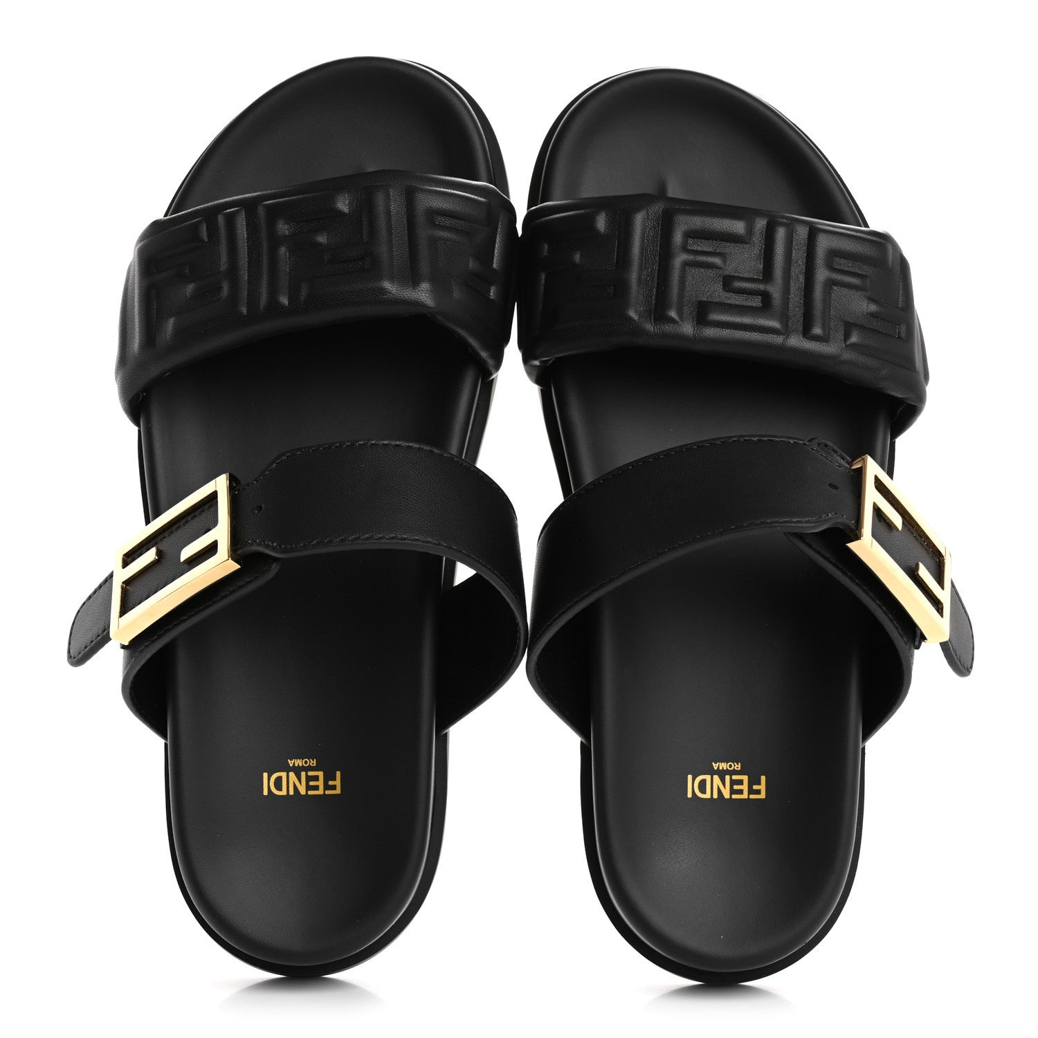 Fendi Nappa Embossed FF Fendi Feel Sandals 37 Black 2 of 9