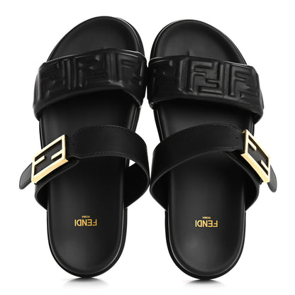 Fendi Nappa Embossed FF Fendi Feel Sandals 37 Black 2 of 9