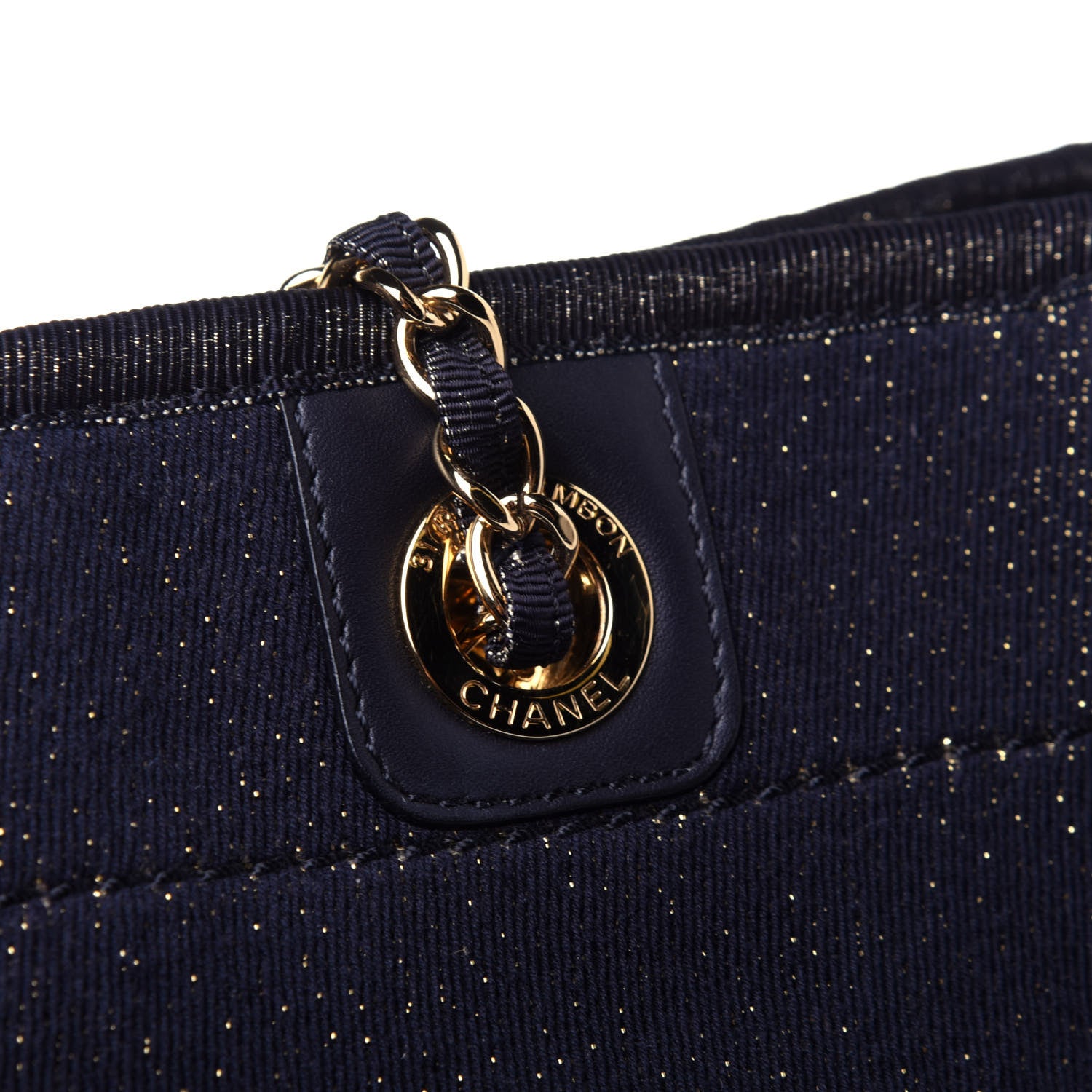 Chanel Lurex Canvas Small Deauville Tote Navy Blue Gold 11 of 11