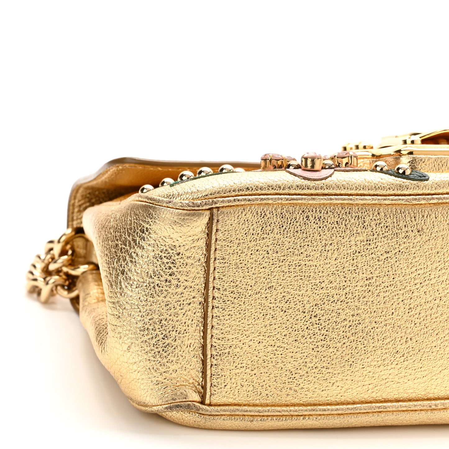 Metallic Calfskin Crystal Embellished Lucia Shoulder Bag Gold Multicolor