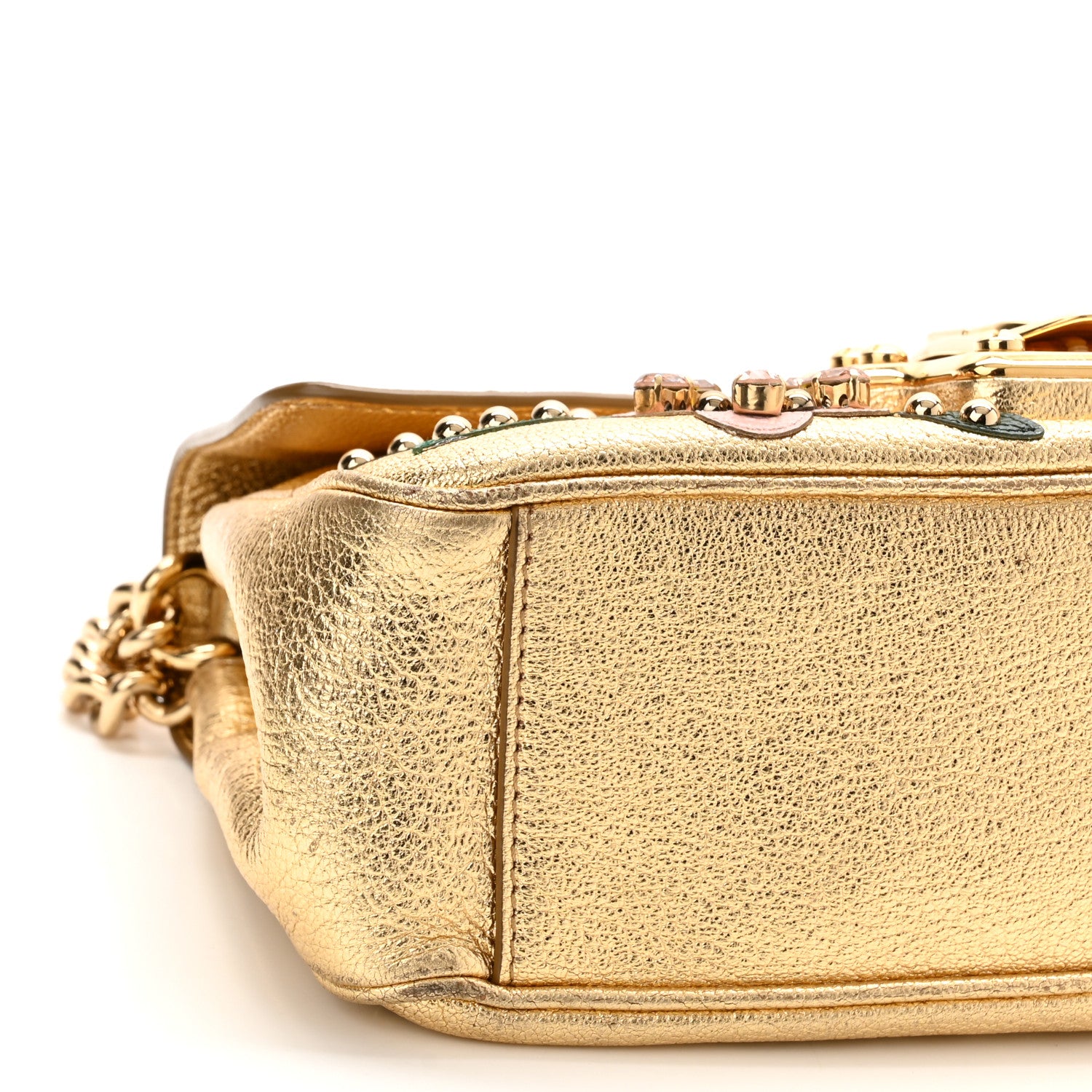 Dolce & Gabbana Metallic Calfskin Crystal Embellished Lucia Shoulder Bag Gold Multicolor 8 of 12