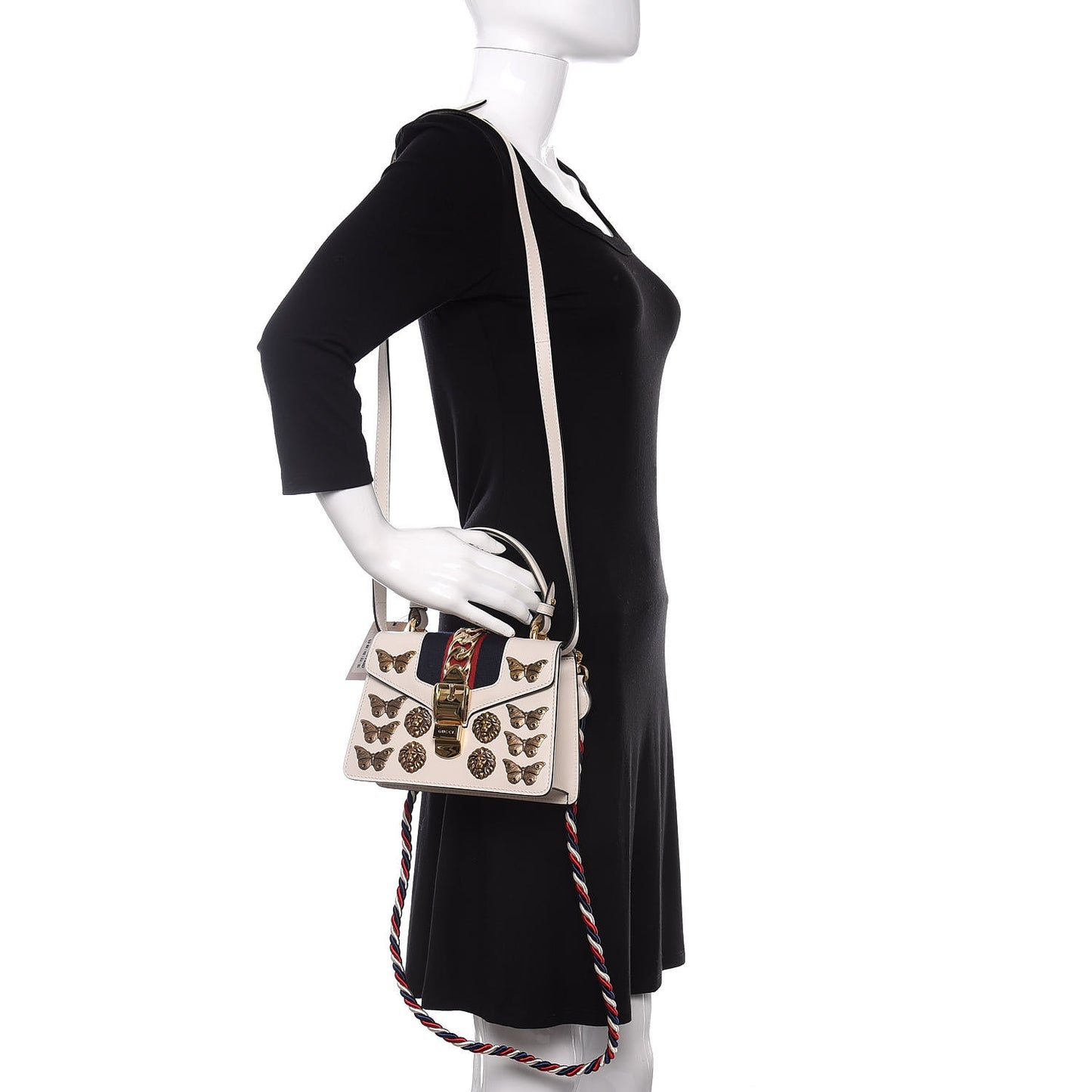 Calfskin Animal Studs Mini Sylvie Top Handle Bag White