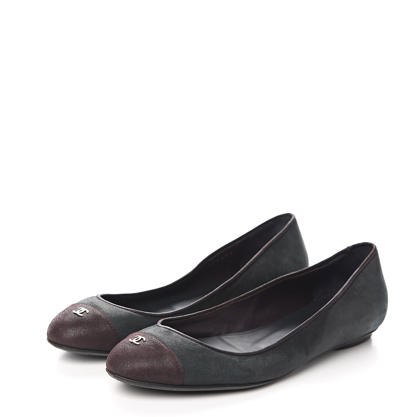 Suede Cap Toe CC Ballerina Flats 36.5 Dark Green Burgundy