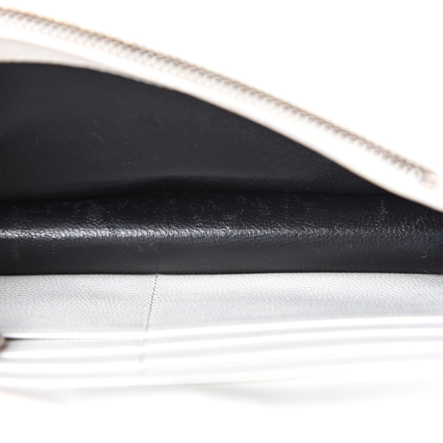 Grain De Poudre Matelasse Chevron Monogram Envelope Chain Wallet Optical White
