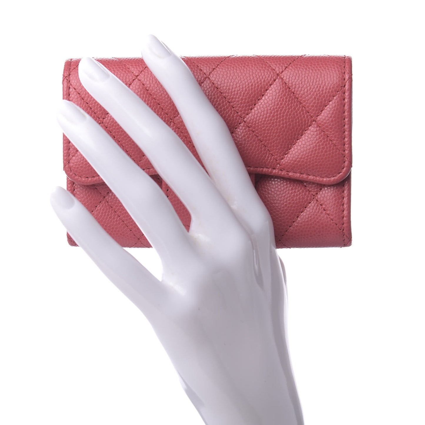 Caviar Quilted Flap Card Holder Dark Pink