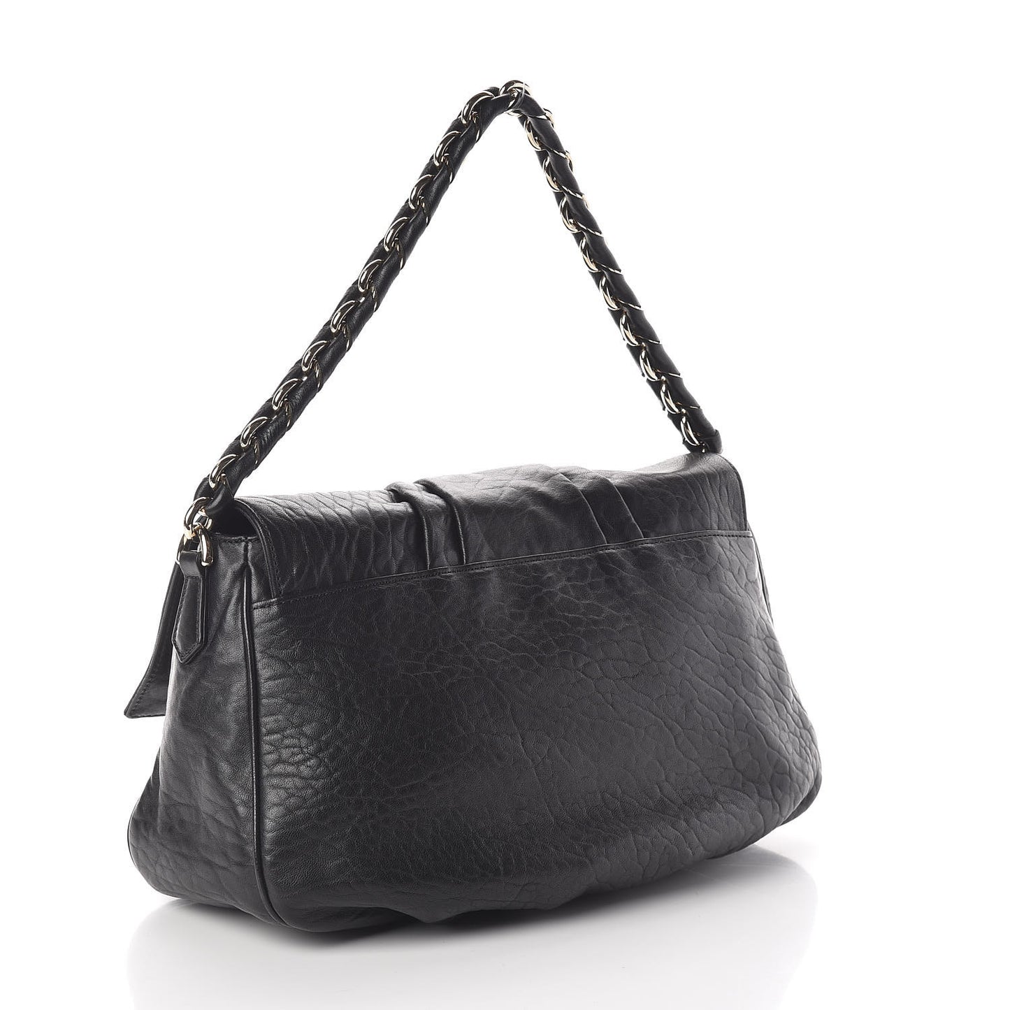 Crinkled Lambskin Mia Shoulder Flap Black