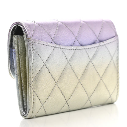 Chanel Gradient Metallic Calfskin Quilted Flap Card Holder Wallet Silver Blue Yellow Purple 3 of 9