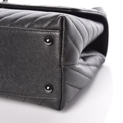 Chanel Caviar Chevron Quilted Small Coco Handle Flap So Black 10 of 11