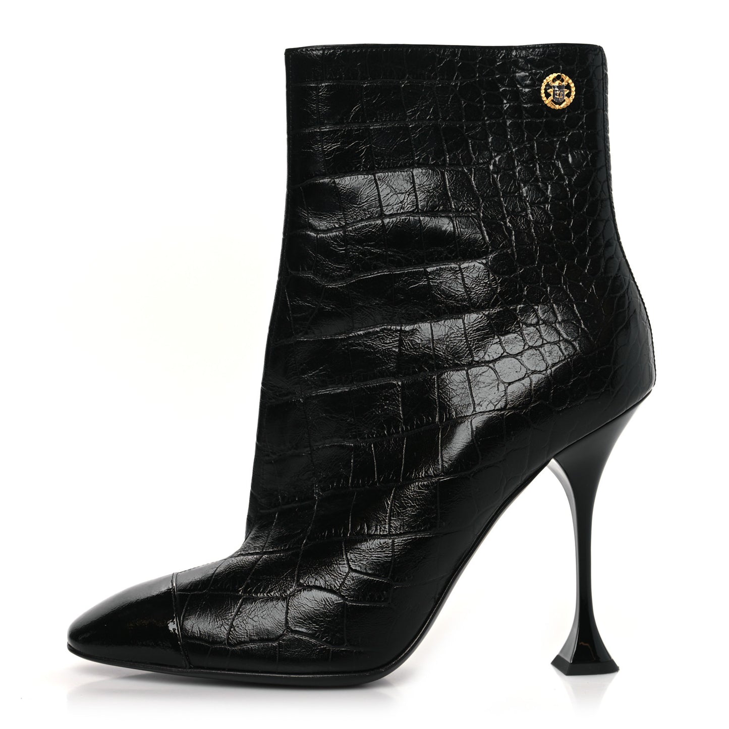 Calfskin Crocodile Embossed Cap Toe Ankle Boots 41 Black
