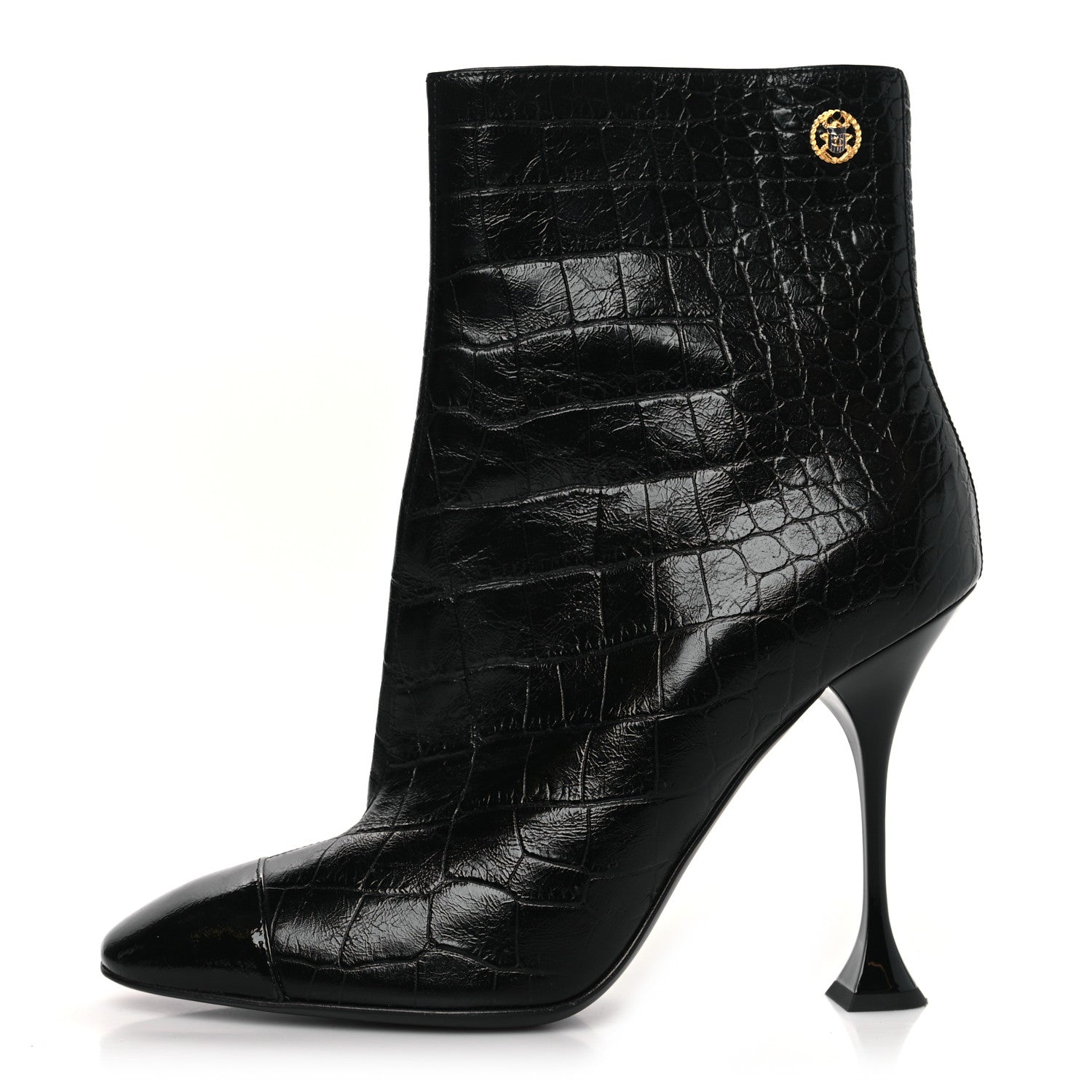 Chanel Calfskin Crocodile Embossed Cap Toe Ankle Boots 41 Black 1 of 8