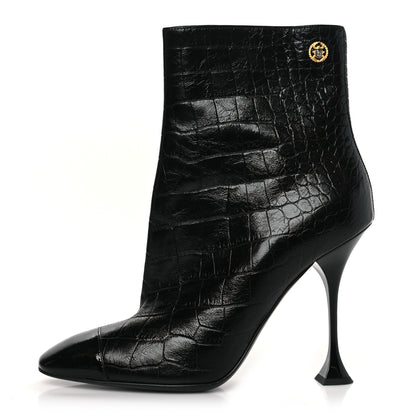 Chanel Calfskin Crocodile Embossed Cap Toe Ankle Boots 41 Black 1 of 8